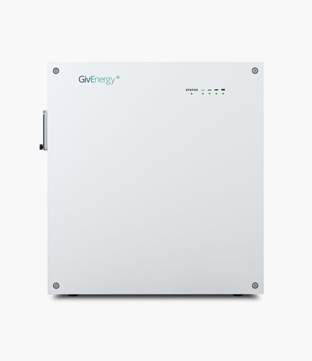 White energy storage cabinet with status indicators.